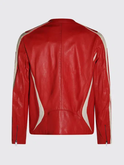 Diesel Colour-block Leather Biker Jacket In Red