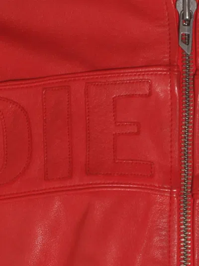 Diesel Colour-block Leather Biker Jacket In Red