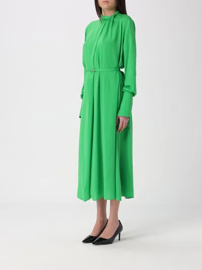Tom Ford Washed Silk Georgette Long Sleeve Draped Collar Belted Dress With Cut-out In Green