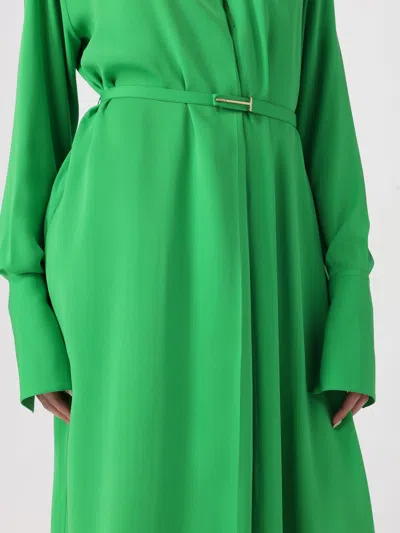 Tom Ford Washed Silk Georgette Long Sleeve Draped Collar Belted Dress With Cut-out In Green