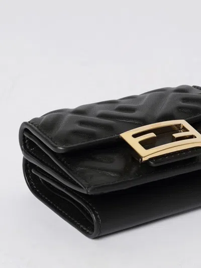 Fendi Nappa Leather Uette Micro Trifold Wallet Accessories In Black