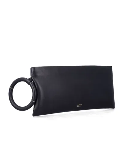 Tom Ford Aura Leather Clutch Bag With Lettering Logo On The Front In Black