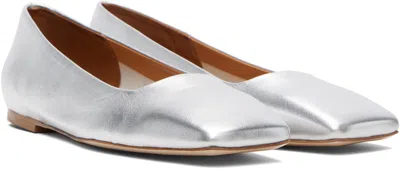 Aeyde Satin Leather Ballet Flats In Silver