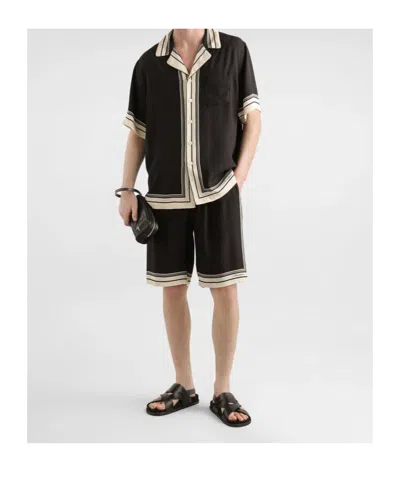 Dolce & Gabbana Men Hawaii Shirt With Logo And Striped Print In Black