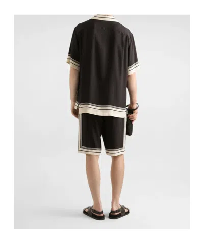 Dolce & Gabbana Men Hawaii Shirt With Logo And Striped Print In Black