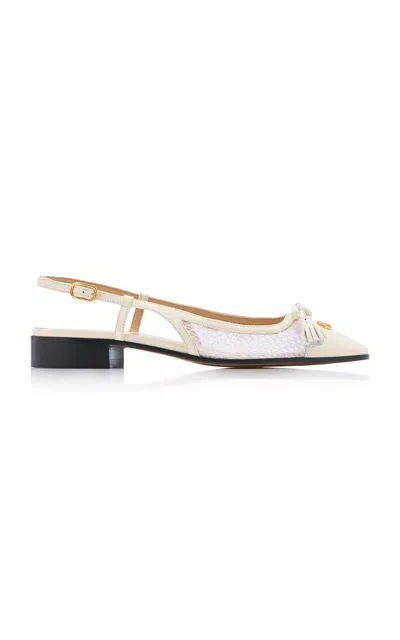 Valentino Garavani Valet Du Roi Tasseled Leather And Mesh Slingback Ballet Flats In White