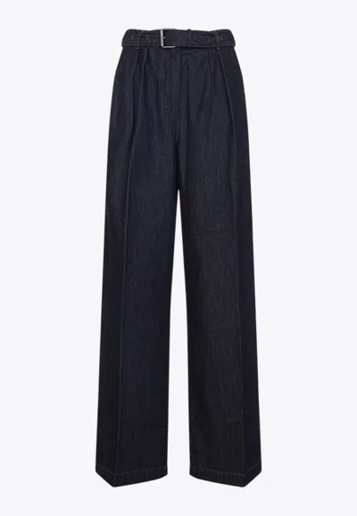Dries Van Noten High Waist Wide Leg Belted Pleated Jeans In Blue