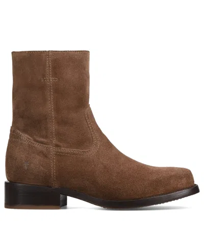 Frye Campus Suede Plain Toe Zip Boot In Brown