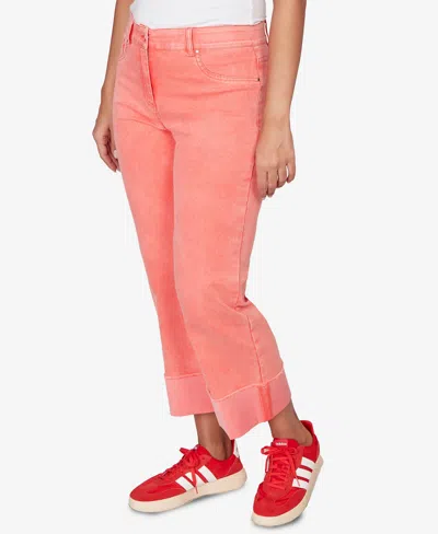 Ruby Rd. Petite Sunwashed Cuffed Colored Ankle Jeans In Orange