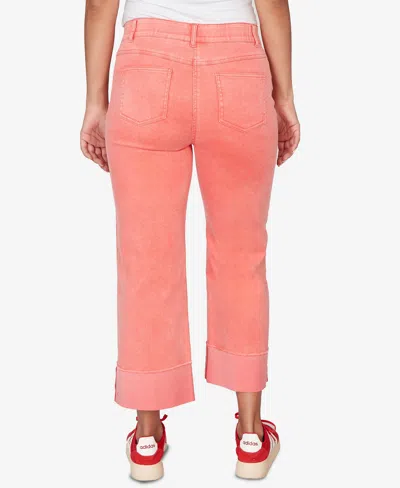 Ruby Rd. Petite Sunwashed Cuffed Colored Ankle Jeans In Orange