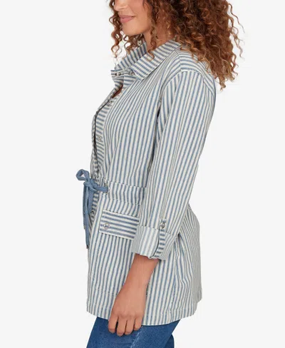 Ruby Rd. Petite Striped Anorak Snap Front Jacket In Blue