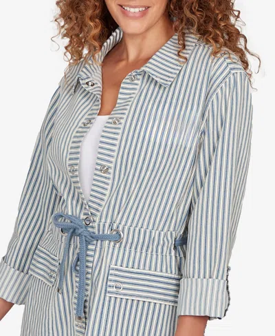 Ruby Rd. Petite Striped Anorak Snap Front Jacket In Blue