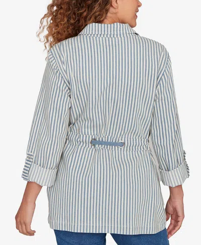 Ruby Rd. Petite Striped Anorak Snap Front Jacket In Blue