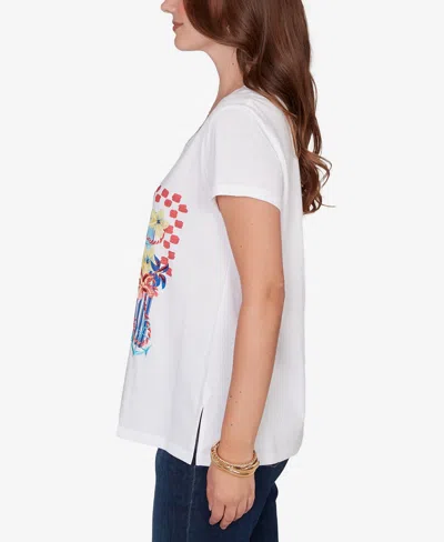 Ruby Rd. Petite Embellished Postcard Graphic T-shirt In White