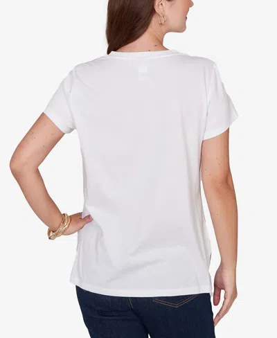 Ruby Rd. Petite Embellished Postcard Graphic T-shirt In White