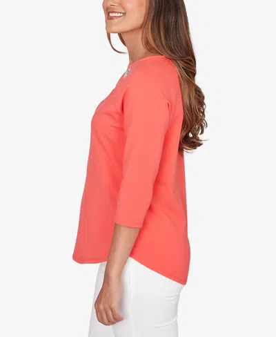 Ruby Rd. Petite Grommet Neck Solid Knit Top In Orange
