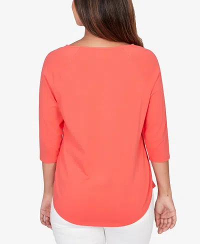 Ruby Rd. Petite Grommet Neck Solid Knit Top In Orange