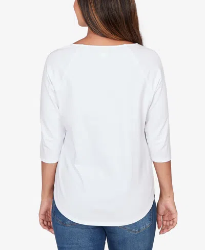 Ruby Rd. Petite Grommet Neck Solid Knit Top In White