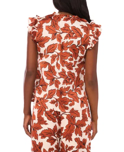 Vince Camuto Floral Flutter Sleeve Satin Top In Orange
