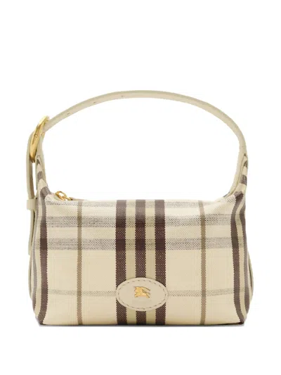 Burberry Canvas Shoulder Bag Check Pattern Hardware In Neutral