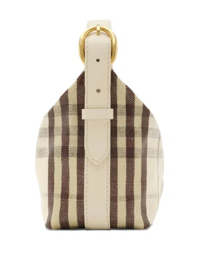 Burberry Canvas Shoulder Bag Check Pattern Hardware In Neutral