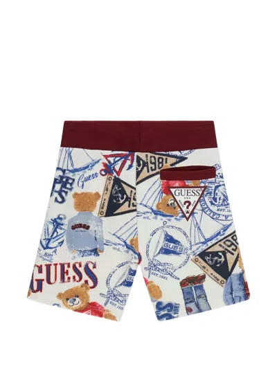 Guess Bear-print Drawstring Shorts In Multi