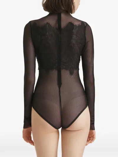 2310 Studio Lace-panel Mesh Bodysuit In Black