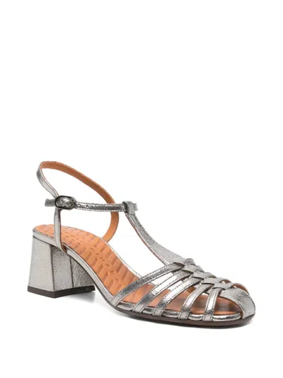 Chie Mihara T-strap Mustel Leather Sandals In Silver