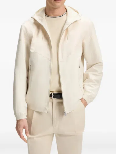 Hugo Boss Hooded Zipped Jacket In Neutral
