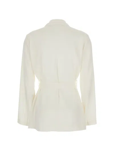 P.a.r.o.s.h White Double-breasted Jacket With Notched Revers And Front Belt Closure In Tech Fabric Woman In White