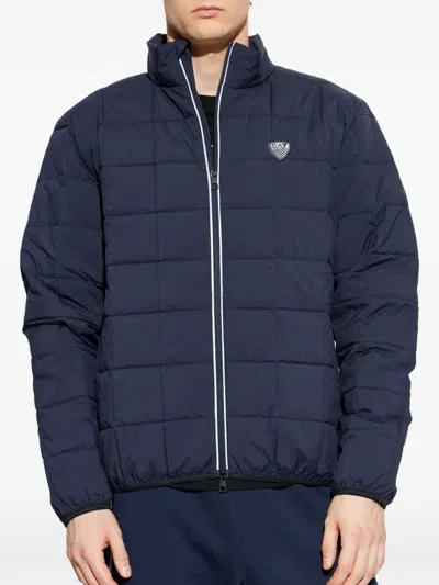 Ea7 Logo-patch Quilted Jacket In Blue