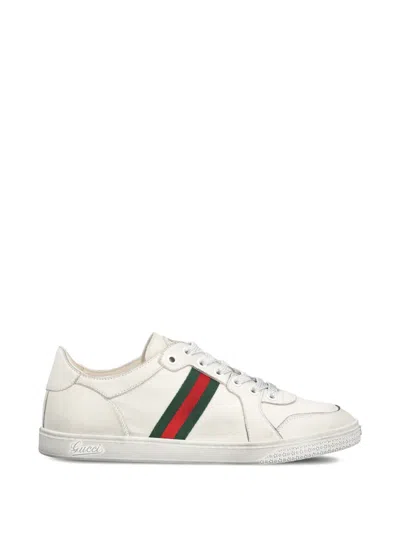 Gucci Leather Stretch Lace Up Sneakers Signature Stripe In White