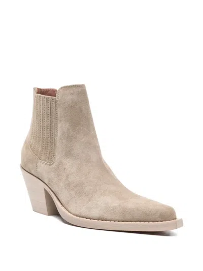 Paris Texas Texan Ankle Boots In Stone Calf Suede Leather In Gray