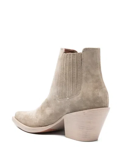 Paris Texas Texan Ankle Boots In Stone Calf Suede Leather In Gray