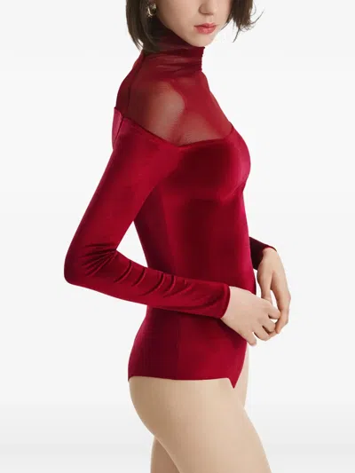 2310 Studio Mesh Velvet Bodysuit In Red