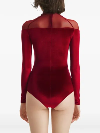 2310 Studio Mesh Velvet Bodysuit In Red