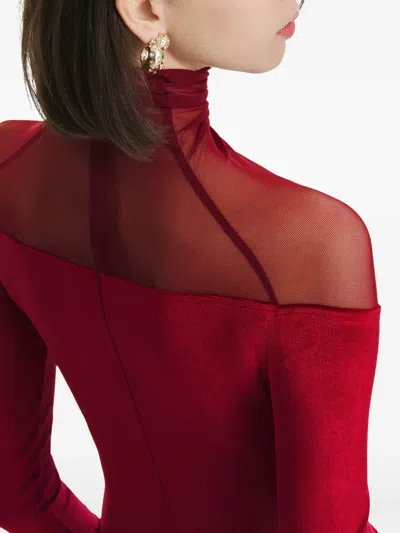 2310 Studio Mesh Velvet Bodysuit In Red