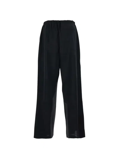 Tonywack Black Pants With Drawstring Waist In Wool Blend Man In Black