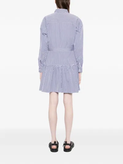 条纹荷叶边中长衬衫裙