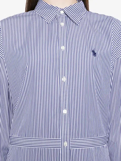 条纹荷叶边中长衬衫裙