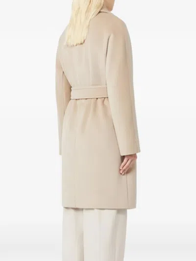 Max Mara Wool Belted Coat In Neutral