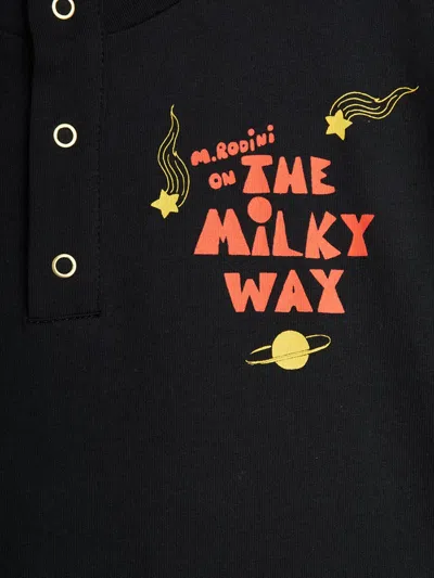 Mini Rodini Half-button Graphic-prit T-shirt In Black