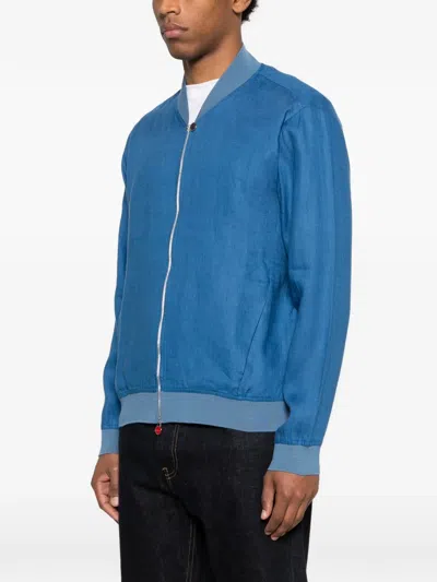 Kiton Linen Bomber Jacket In Blue