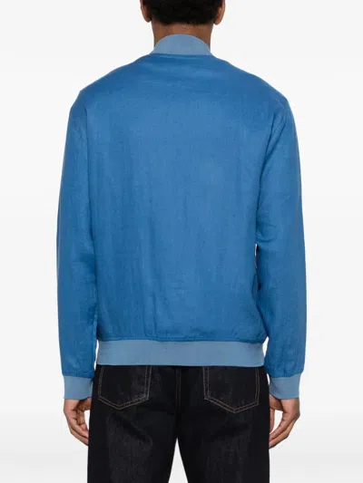 Kiton Linen Bomber Jacket In Blue