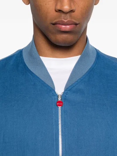 Kiton Linen Bomber Jacket In Blue
