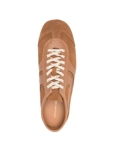 Dries Van Noten Women Beige Low-top Sneakers With Two-tone Lace-up In Suede Woman In Multi