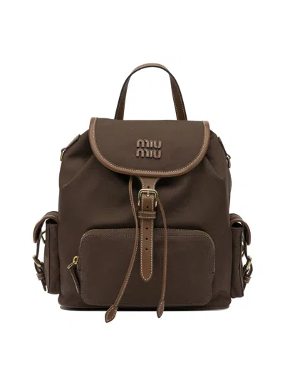 Miu Miu Logo Backpack In Brown