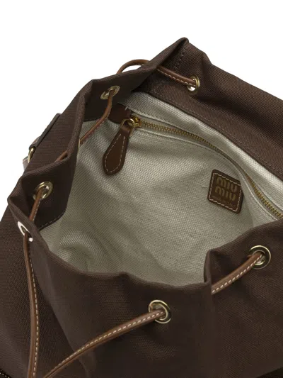 Miu Miu Logo Backpack In Brown