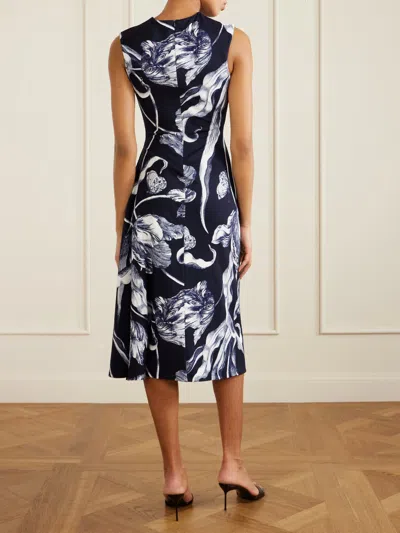 Erdem Floral-print Draped Sleeveless Midi Dress In Green
