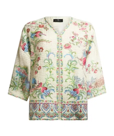 Etro Kesa Side Slit Cotton Blend Jacket In White